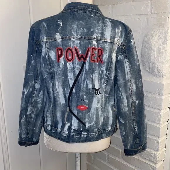 Wren + Glory Custom One of a Kind Made Hand Painted Power Denim Jacket